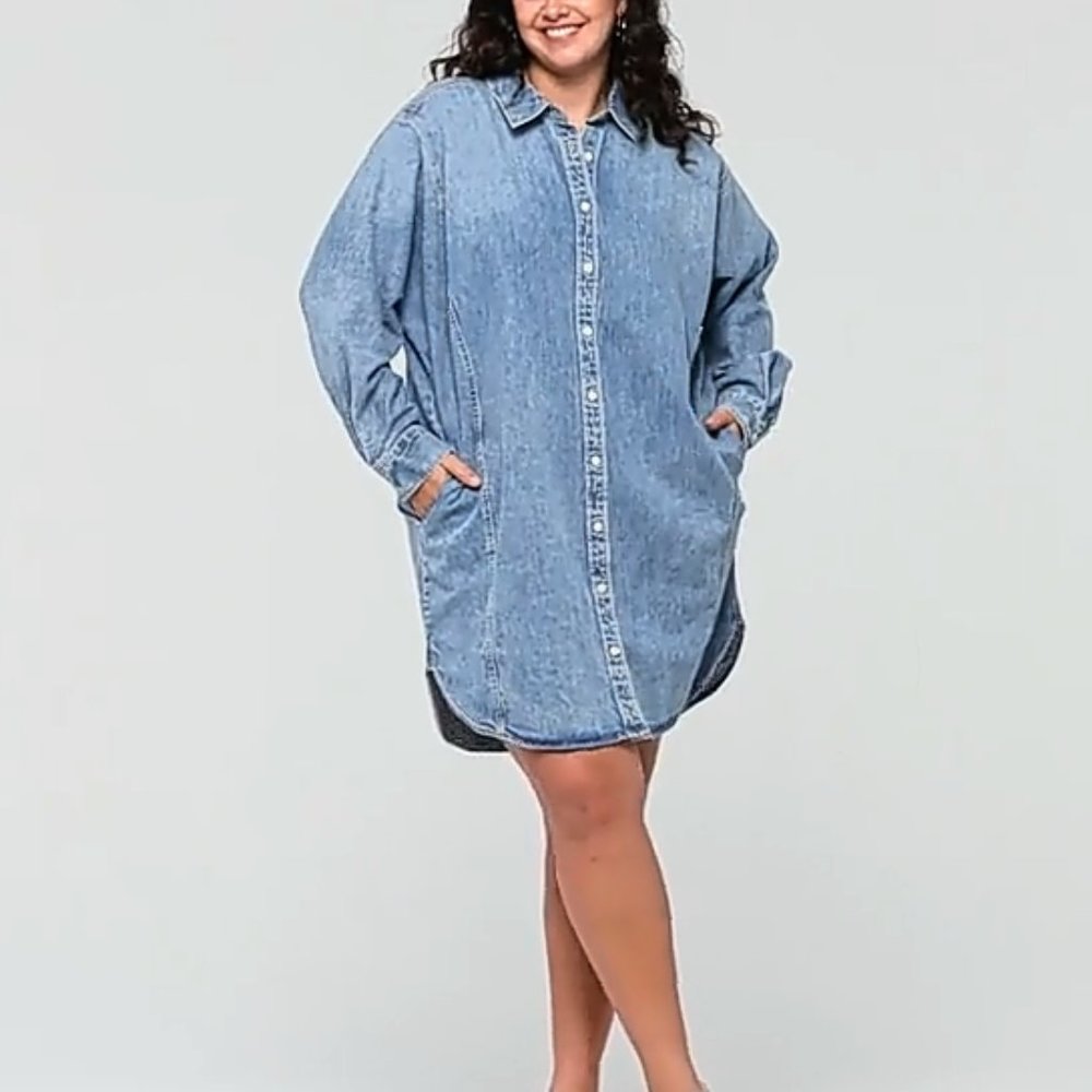 Denim Long Sleeve Mini Shirt Dress